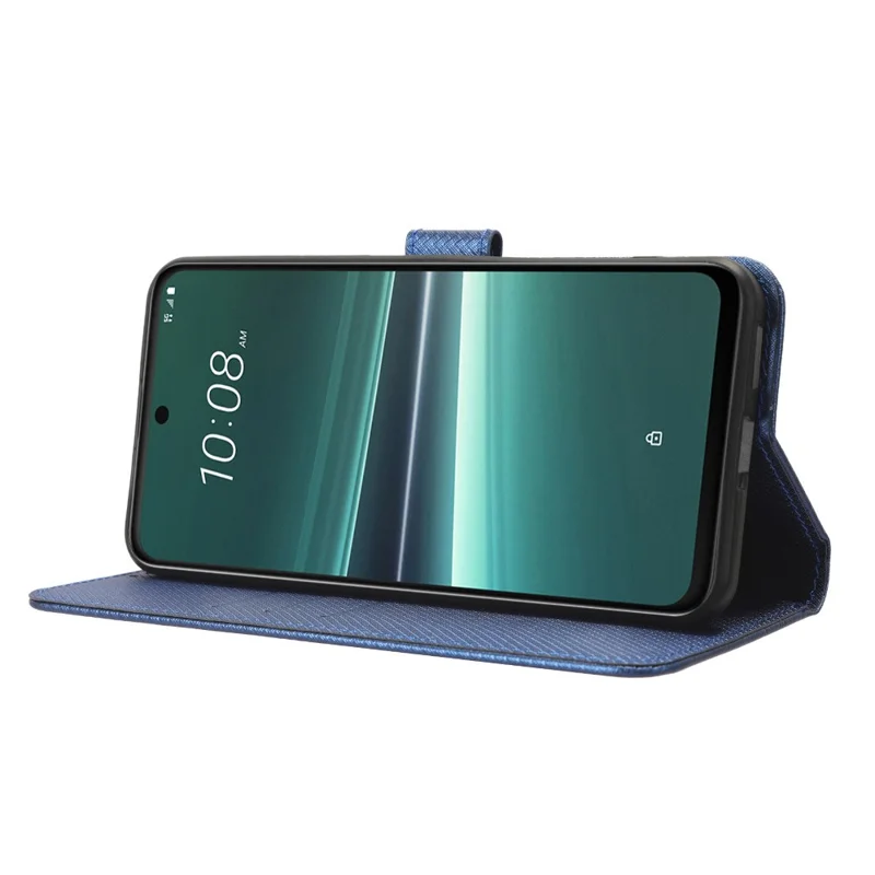 Per HTC U23 Pro 5G Antigraffio Copertura Portafoglio Antiurto Texture Diamante PU Pelle Stand Case - Blu