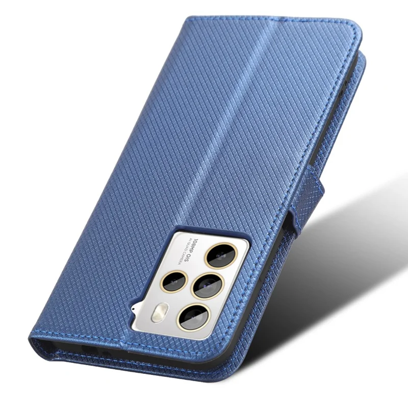 Per HTC U23 Pro 5G Antigraffio Copertura Portafoglio Antiurto Texture Diamante PU Pelle Stand Case - Blu