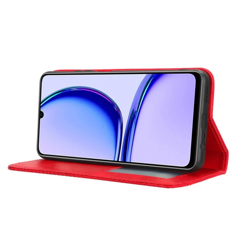 For Realme C53 (Global) / C53 (India) / C51 / Note 50 4G / Narzo N53 4G PU Leather Retro Phone Case Shockproof Stand Wallet Cover - Red
