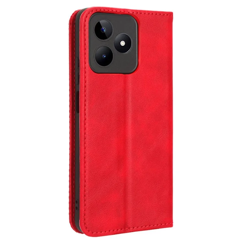 For Realme C53 (Global) / C53 (India) / C51 / Note 50 4G / Narzo N53 4G PU Leather Retro Phone Case Shockproof Stand Wallet Cover - Red