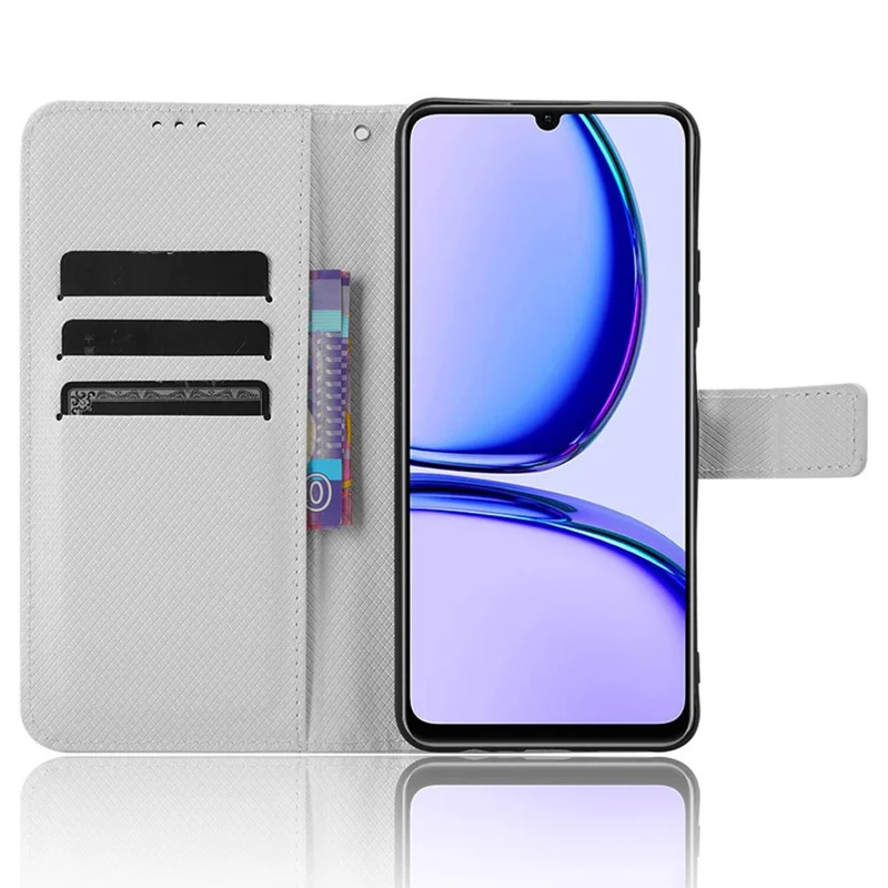 For Realme C53 (Global) / C53 (India) / C51 / Note 50 4G / Narzo N53 4G Shockproof Wallet Phone Case PU Leather Stand Diamond Texture Cover - White