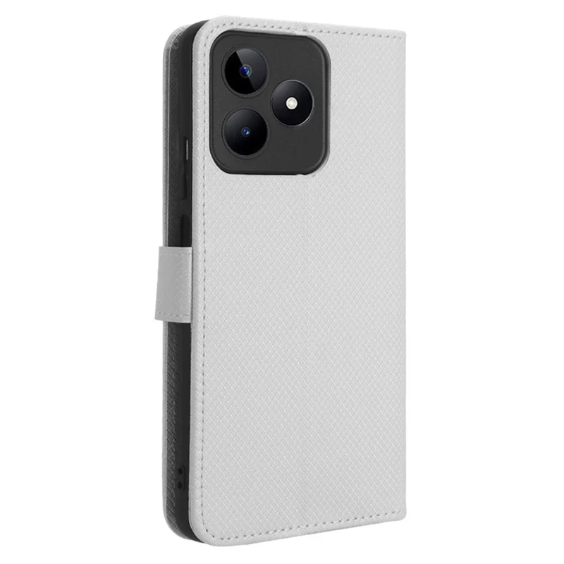 For Realme C53 (Global) / C53 (India) / C51 / Note 50 4G / Narzo N53 4G Shockproof Wallet Phone Case PU Leather Stand Diamond Texture Cover - White