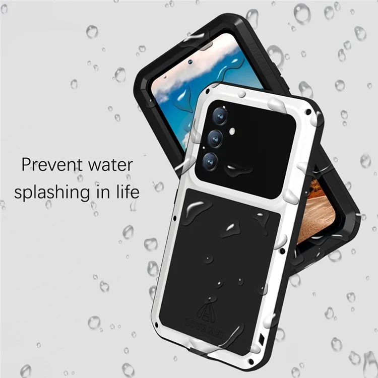 LOVE MEI For Samsung Galaxy A54 5G Metal + Silicone Phone Case Full Body Protective Cover with Tempered Glass Film - Black