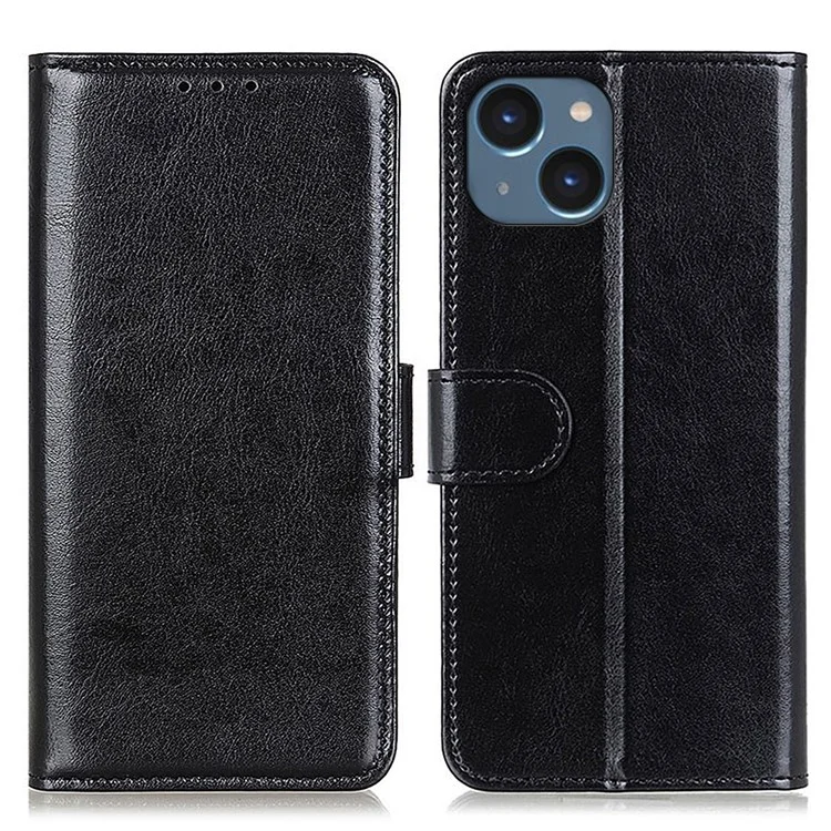 Per iPhone 15 Plus Wallet Phone Cover Crazy Horse Texture Flip Wallet Case PU Leather Stand Phone Shell - Nero