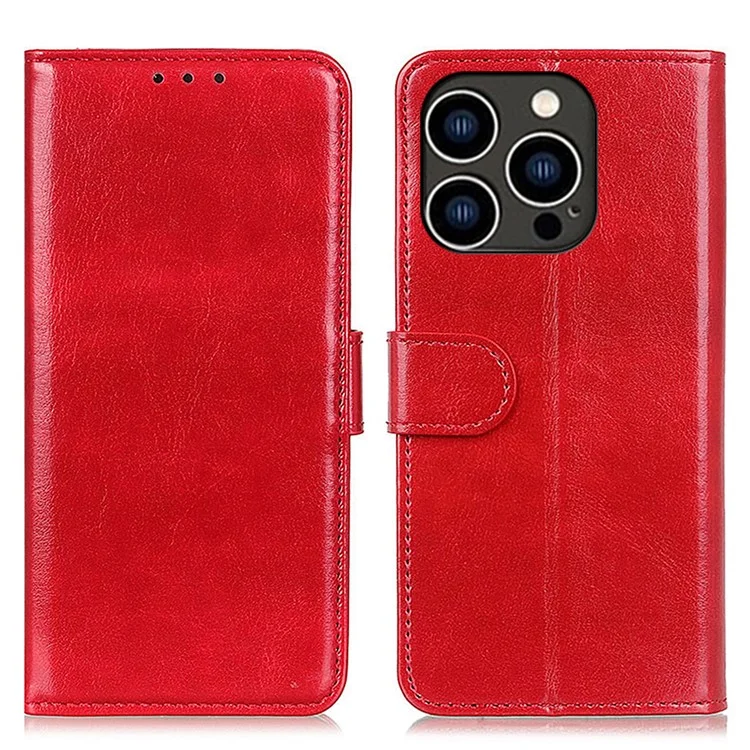Per iPhone 15 Pro Crazy Horse Texture Flip Wallet Case PU Leather Stand Phone Cover - Rosso