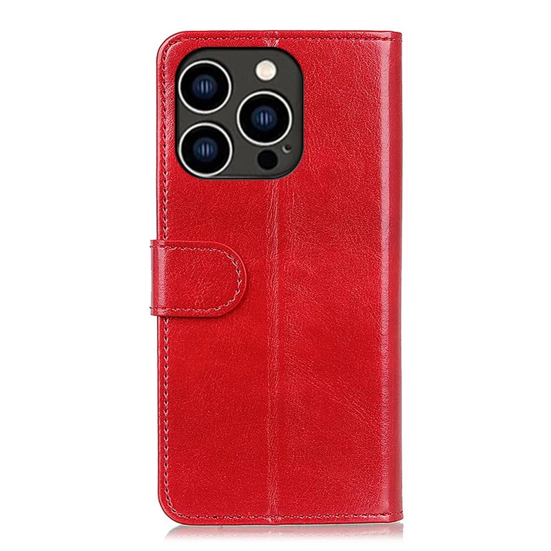 Per iPhone 15 Pro Crazy Horse Texture Flip Wallet Case PU Leather Stand Phone Cover - Rosso