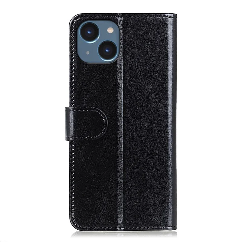 Cell Phone Case Wallet for iPhone 15 , Anti-Scratch Crazy Horse Texture PU Leather Stand Phone Cover - Black