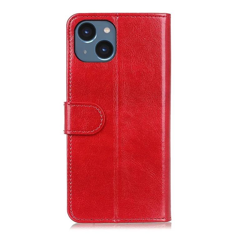 Cell Phone Case Wallet for iPhone 15 , Anti-Scratch Crazy Horse Texture PU Leather Stand Phone Cover - Red