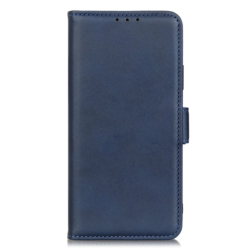 Per iPhone 15 Plus Anti-Polvere Stand Phone Case Cowhide Texture PU Leather Wallet Cover - Blue