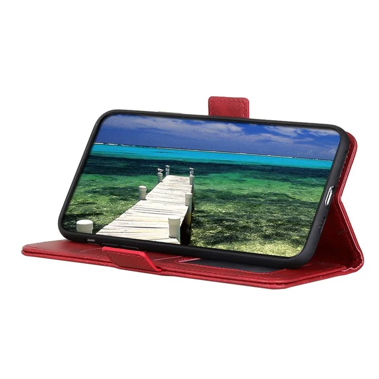 Per iPhone 15 Pro Wallet Stand Phone Case Cowhide Texture Full Protection PU Leather Cover Shell - Red