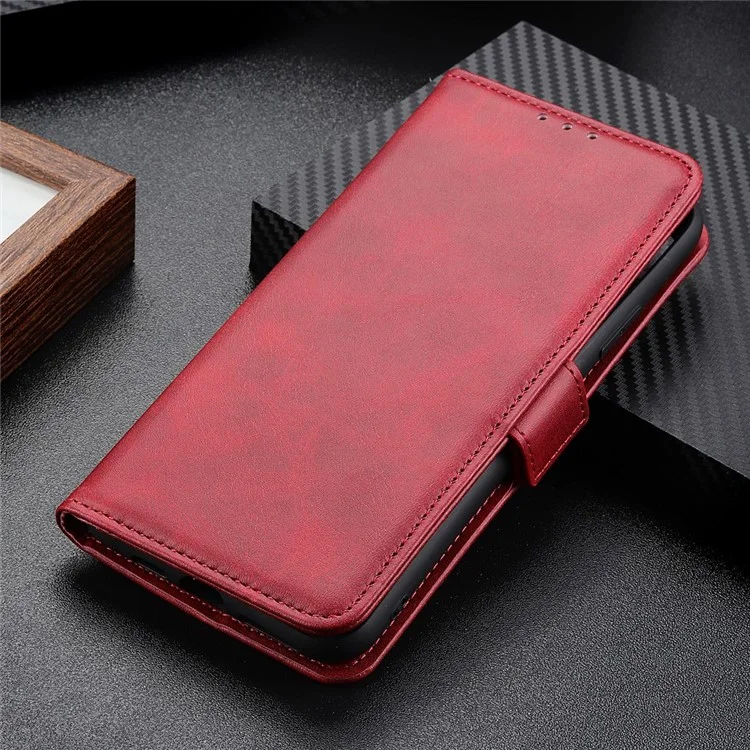 Per iPhone 15 Pro Wallet Stand Phone Case Cowhide Texture Full Protection PU Leather Cover Shell - Red