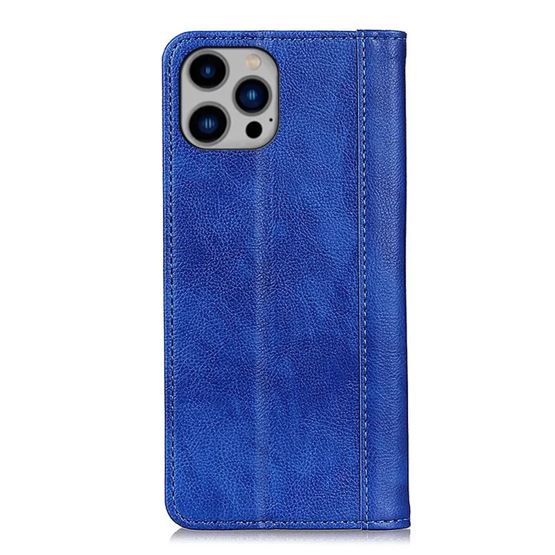 Für iPhone 15 Pro Split Lederhülle Geldbörse Litchi-Textur Magnetverschluss Handyhülle - Blau