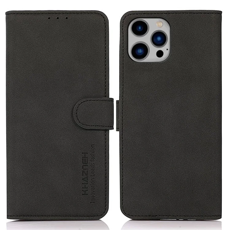 KHAZNEH Für iPhone 15 Pro Max schockfeste Handyhülle Struktur PU-Leder Handyhülle Flip Wallet Stand Shell - Schwarz