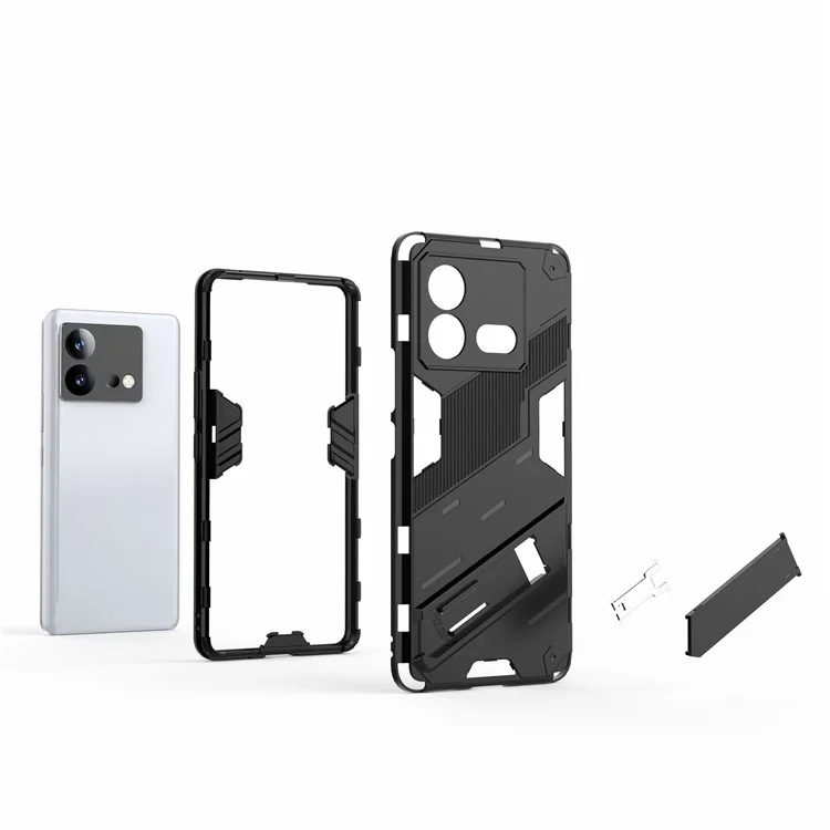 Pour vivo iQOO Neo8 5G Kickstand Phone Case PC + TPU Dual Layer Shockproof Phone Cover - Noir