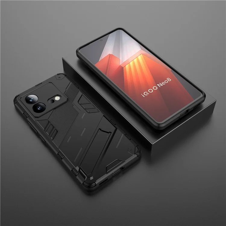 Pour vivo iQOO Neo8 5G Kickstand Phone Case PC + TPU Dual Layer Shockproof Phone Cover - Noir
