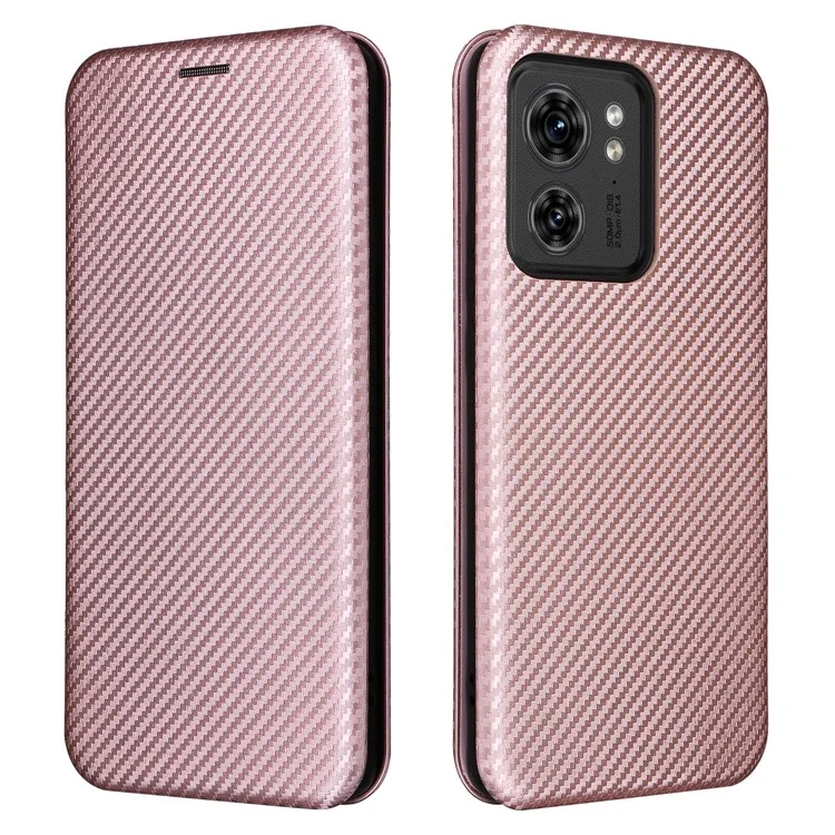 Per Motorola Edge 40 5G PU Leather Carbon Fiber Texture Cover Stand Card Holders Magnetic Closure Phone Case - Rose Gold