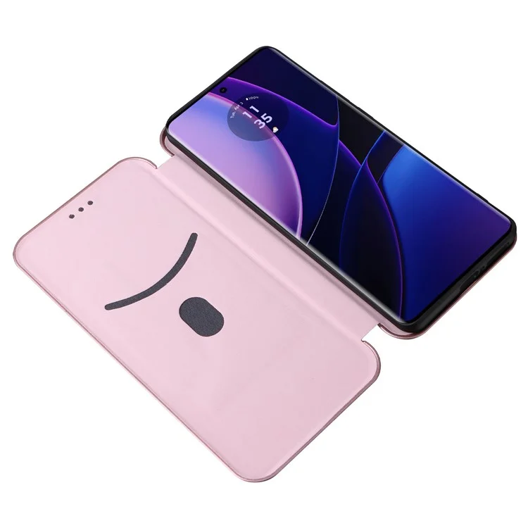 Per Motorola Edge 40 5G PU Leather Carbon Fiber Texture Cover Stand Card Holders Magnetic Closure Phone Case - Rose Gold