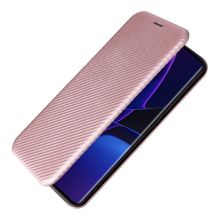 Per Motorola Edge 40 5G PU Leather Carbon Fiber Texture Cover Stand Card Holders Magnetic Closure Phone Case - Rose Gold
