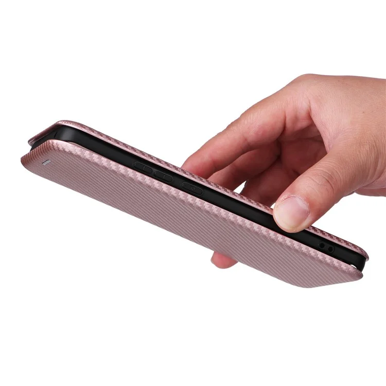 Per Motorola Edge 40 5G PU Leather Carbon Fiber Texture Cover Stand Card Holders Magnetic Closure Phone Case - Rose Gold