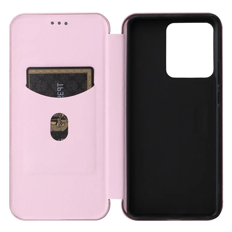 Per Motorola Edge 40 5G PU Leather Carbon Fiber Texture Cover Stand Card Holders Magnetic Closure Phone Case - Rose Gold