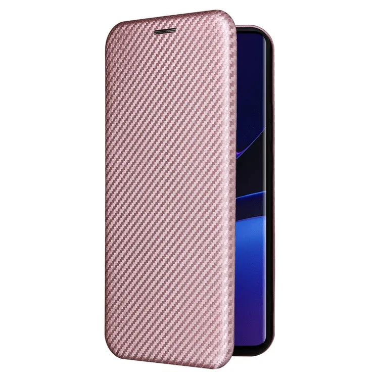 Per Motorola Edge 40 5G PU Leather Carbon Fiber Texture Cover Stand Card Holders Magnetic Closure Phone Case - Rose Gold