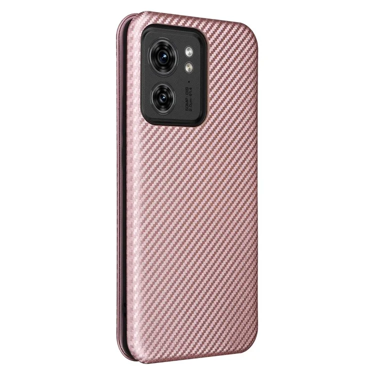 Per Motorola Edge 40 5G PU Leather Carbon Fiber Texture Cover Stand Card Holders Magnetic Closure Phone Case - Rose Gold