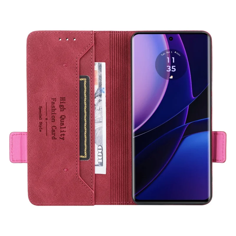 For Motorola Edge 40 5G Leather Wallet Case Hardware Decor Stand Flip Phone Cover - Rose