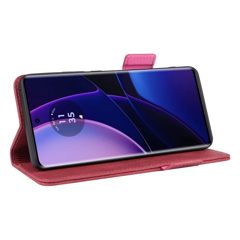For Motorola Edge 40 5G Leather Wallet Case Hardware Decor Stand Flip Phone Cover - Rose