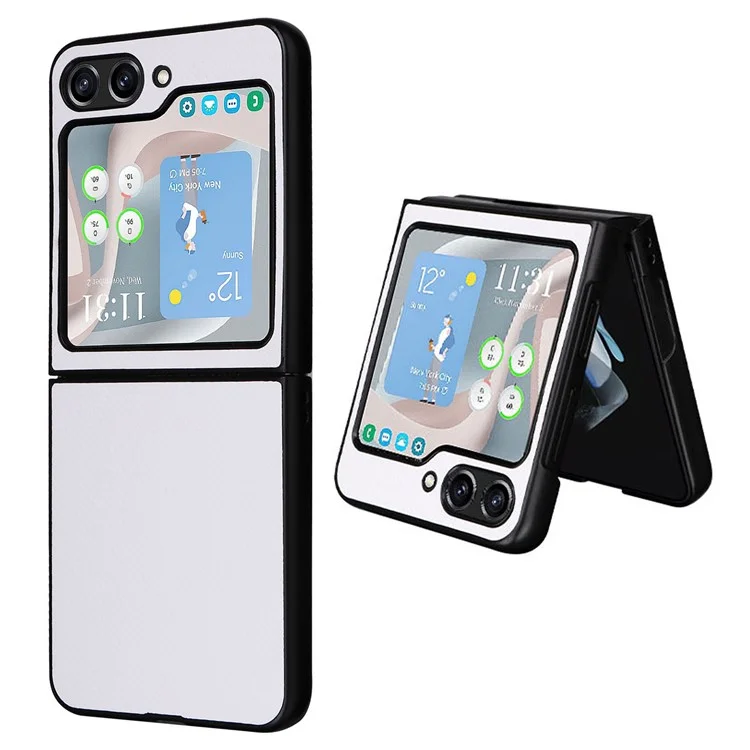 For Samsung Galaxy Z Flip5 5G Carbon Fiber Texture Phone Case PU Leather+PC Protective Cover - White