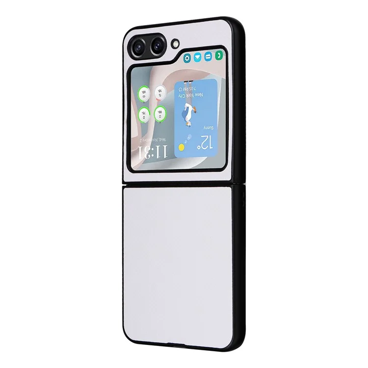 For Samsung Galaxy Z Flip5 5G Carbon Fiber Texture Phone Case PU Leather+PC Protective Cover - White