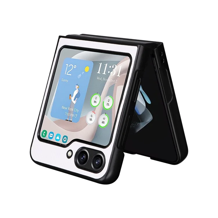 For Samsung Galaxy Z Flip5 5G Carbon Fiber Texture Phone Case PU Leather+PC Protective Cover - White