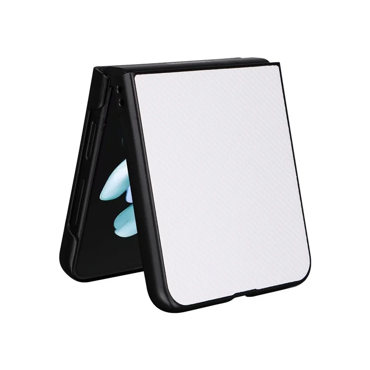 For Samsung Galaxy Z Flip5 5G Carbon Fiber Texture Phone Case PU Leather+PC Protective Cover - White