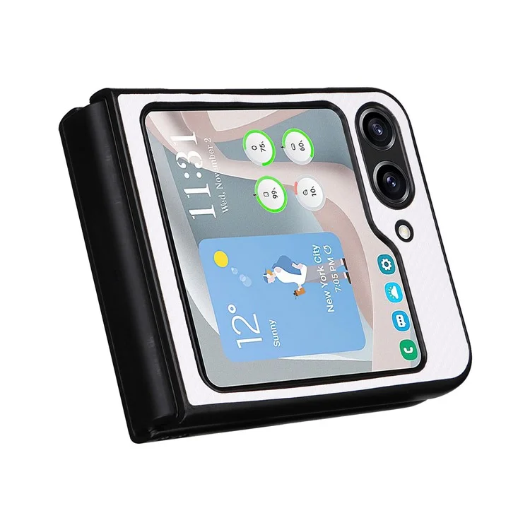 For Samsung Galaxy Z Flip5 5G Carbon Fiber Texture Phone Case PU Leather+PC Protective Cover - White