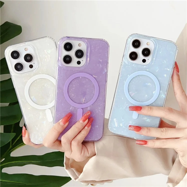 Per iPhone 13 Pro Max 6.7 pollici Shell Pattern IMD Case TPU + PC Cover Telefonica Compatibile con MagSafe - Baby Blue