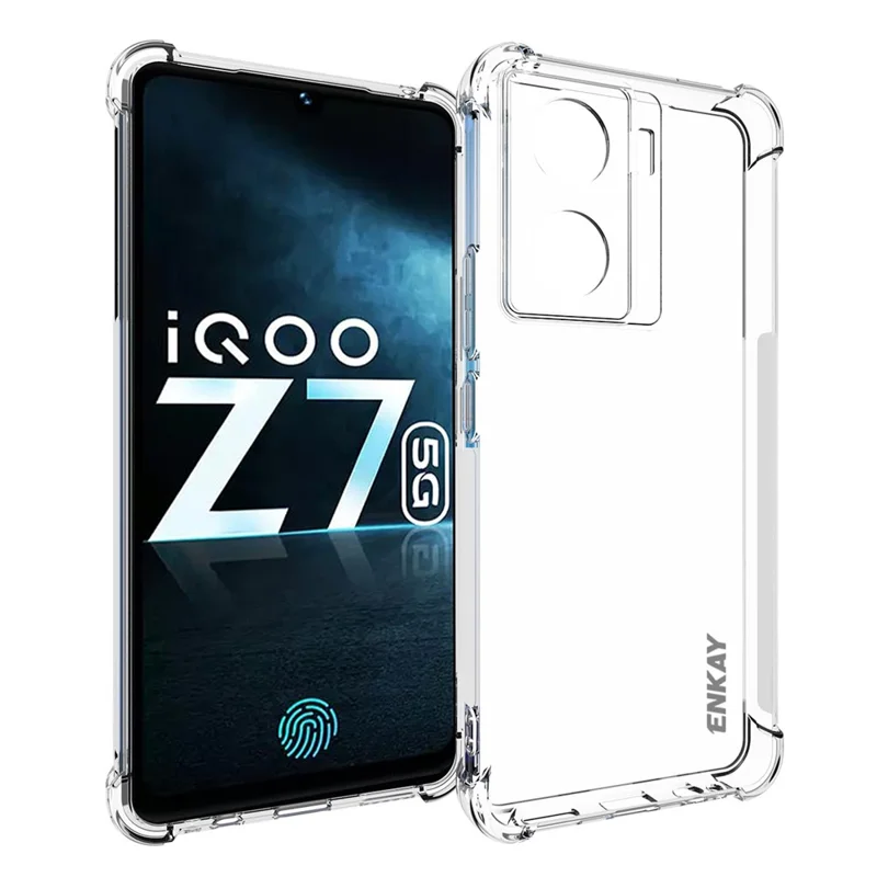 ENKAY HAT PRINCE Pour vivo iQOO Z7 5G Étui de téléphone transparent HD Coins renforcés Bande anti-dérapante Bord Mobile Cover