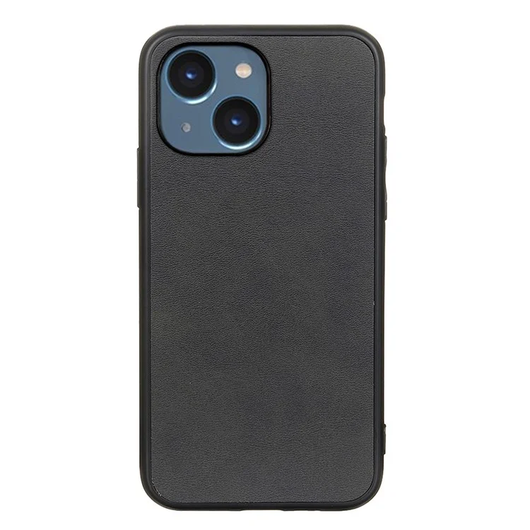 For iPhone 15 PC+TPU+PU Leather Phone Case Cowhide Texture Anti-drop Cover - Black