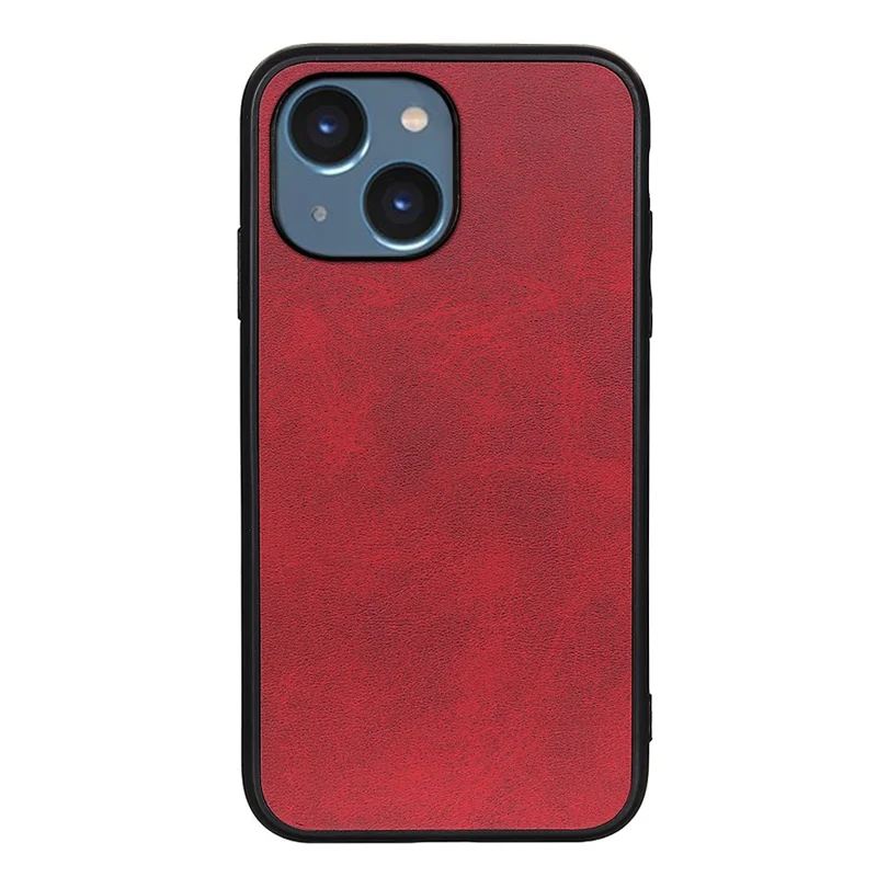 For iPhone 15 PC+TPU+PU Leather Phone Case Cowhide Texture Anti-drop Cover - Red