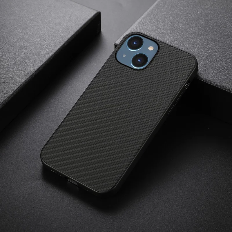 Per iPhone 15 Carbon Fiber Texture Cover Leather Coated TPU Anti-drop Phone Case - Nero