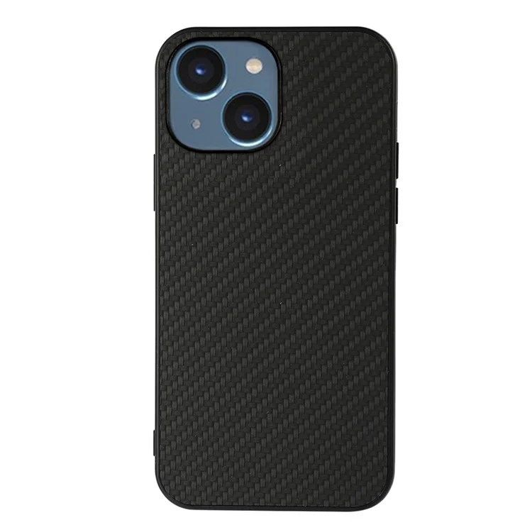 For iPhone 15 Plus PU Leather Coated TPU Mobile Case Carbon Fiber Texture Phone Cover - Black