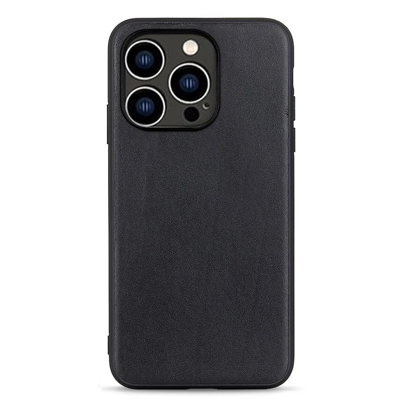 Genuine Cow Leather+TPU Phone Case For iPhone 15 Pro , Shockproof Cell Phone Case - Black