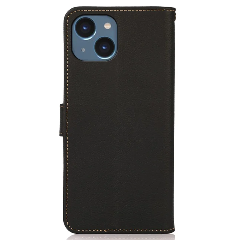 KHAZNEH Pour iPhone 15 Protection contre les chocs RFID Blocking Wallet Cell Phone Case Genuine Cow Leather Stand Phone Cover - Noir