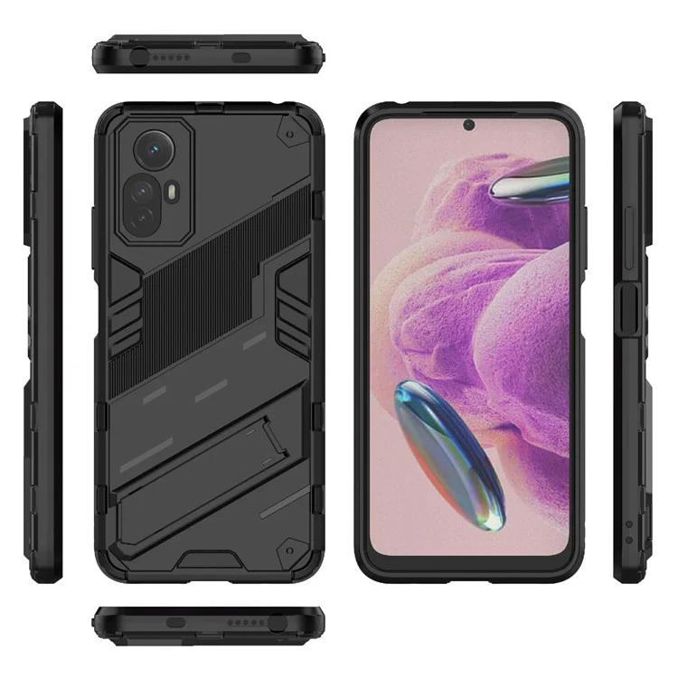 Para Xiaomi Redmi Note 12S 4G Capa de Telefone à Prova de Choques com Suporte - Preta