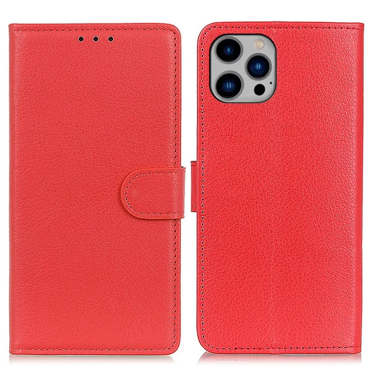 Per iPhone 15 Pro PU Leather Full Protection Phone Case Wallet Stand Litchi Texture Cover - Red