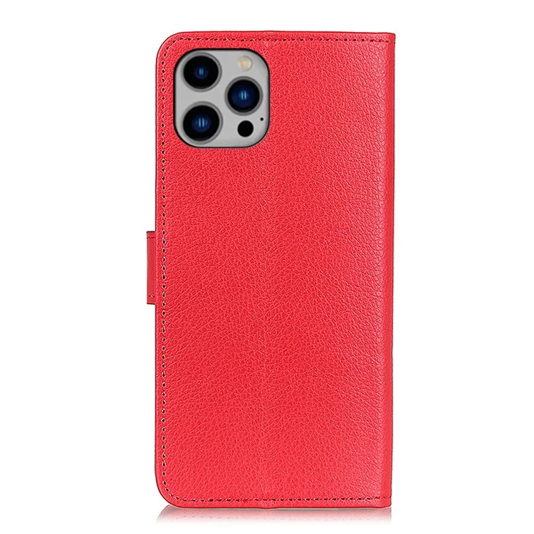 Per iPhone 15 Pro PU Leather Full Protection Phone Case Wallet Stand Litchi Texture Cover - Red
