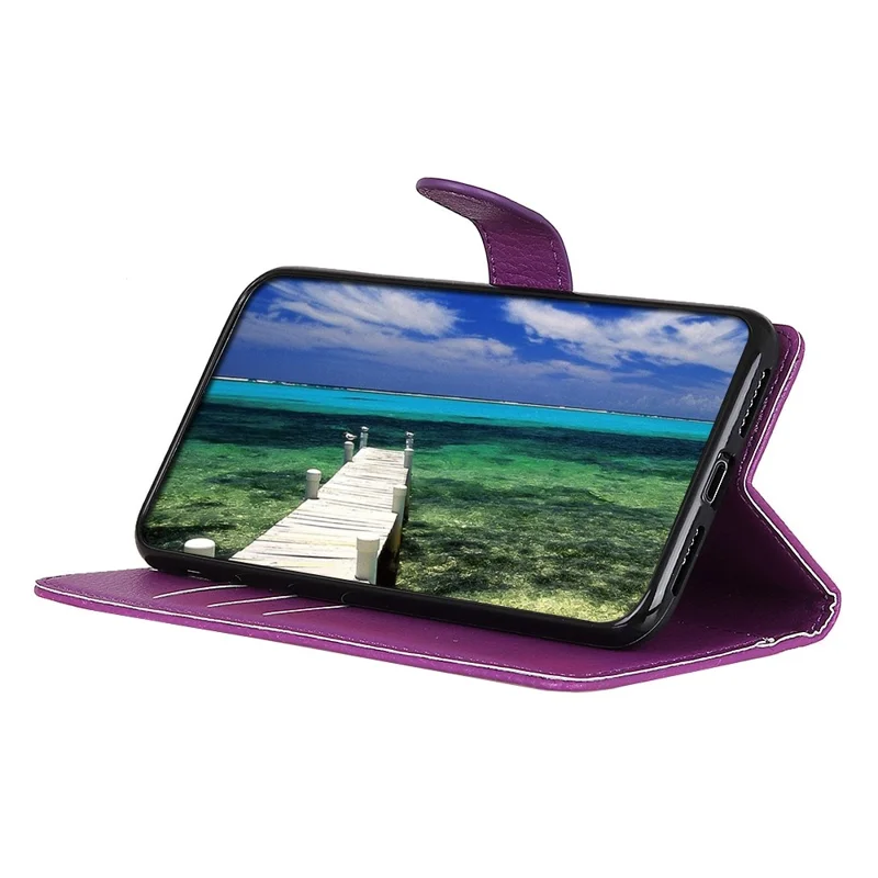 For iPhone 15 Pro PU Leather Full Protection Phone Case Wallet Stand Litchi Texture Cover - Purple