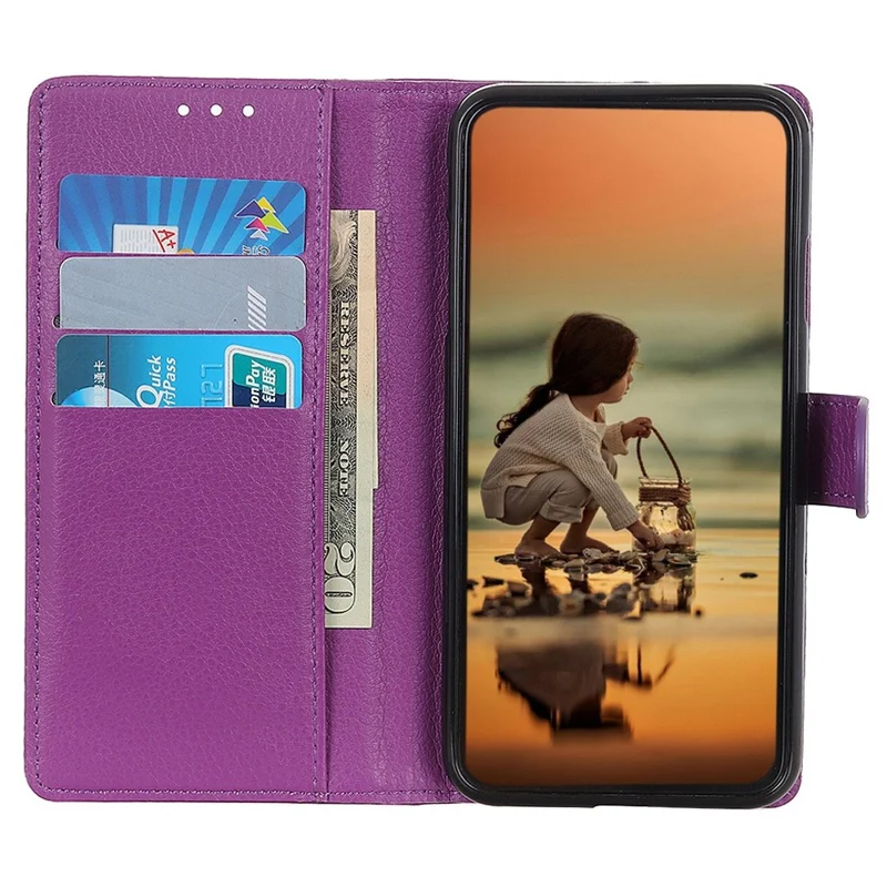 For iPhone 15 Pro PU Leather Full Protection Phone Case Wallet Stand Litchi Texture Cover - Purple