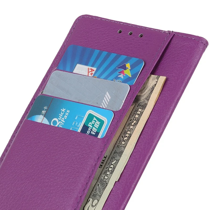 For iPhone 15 Pro PU Leather Full Protection Phone Case Wallet Stand Litchi Texture Cover - Purple