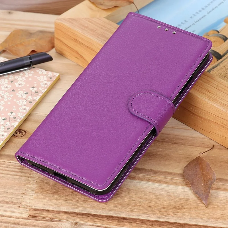 For iPhone 15 Pro PU Leather Full Protection Phone Case Wallet Stand Litchi Texture Cover - Purple