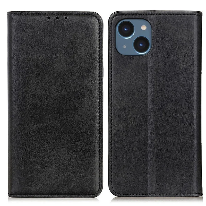 For iPhone 15 Anti-Scratch Phone Case Full Protection Stand Split Leather Wallet Cell Phone Cover - Black