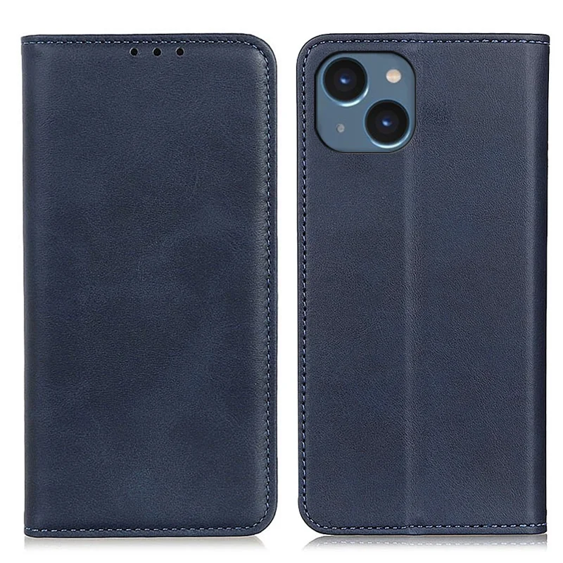 للهاتف iPhone 15 غطاء هاتف مقاوم للخدوش، غطاء واقٍ بالكامل مع حامل ومحفظة من جلد الخامة مقسم، باللون الأزرق